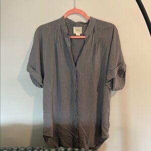 Anthropologie Silk Slate Gray Short-Sleeve Button-Front Blouse